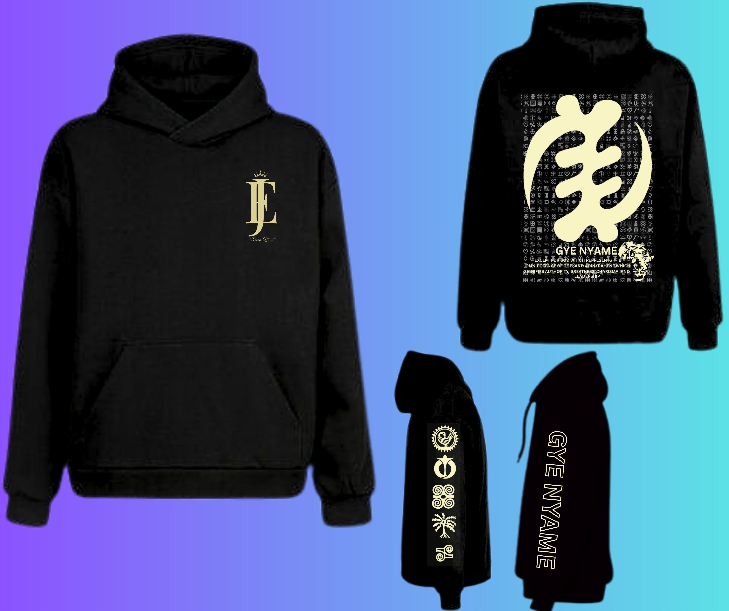 Gye Nyame Gold Hoodie — front and back view